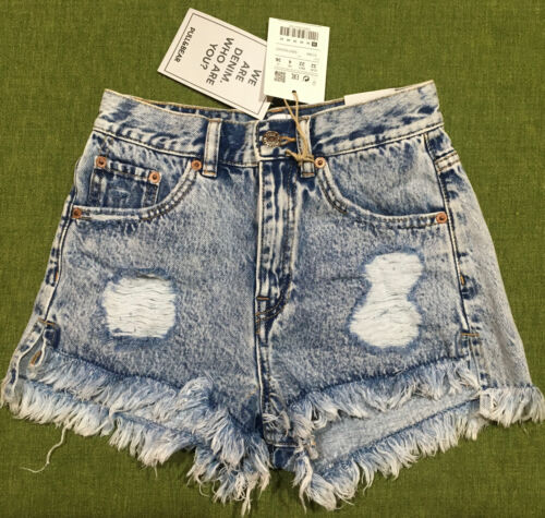 Pull&Bear Distressed Denim High-Waisted Cut-Off Short Shorts, 25" Waist, NWT