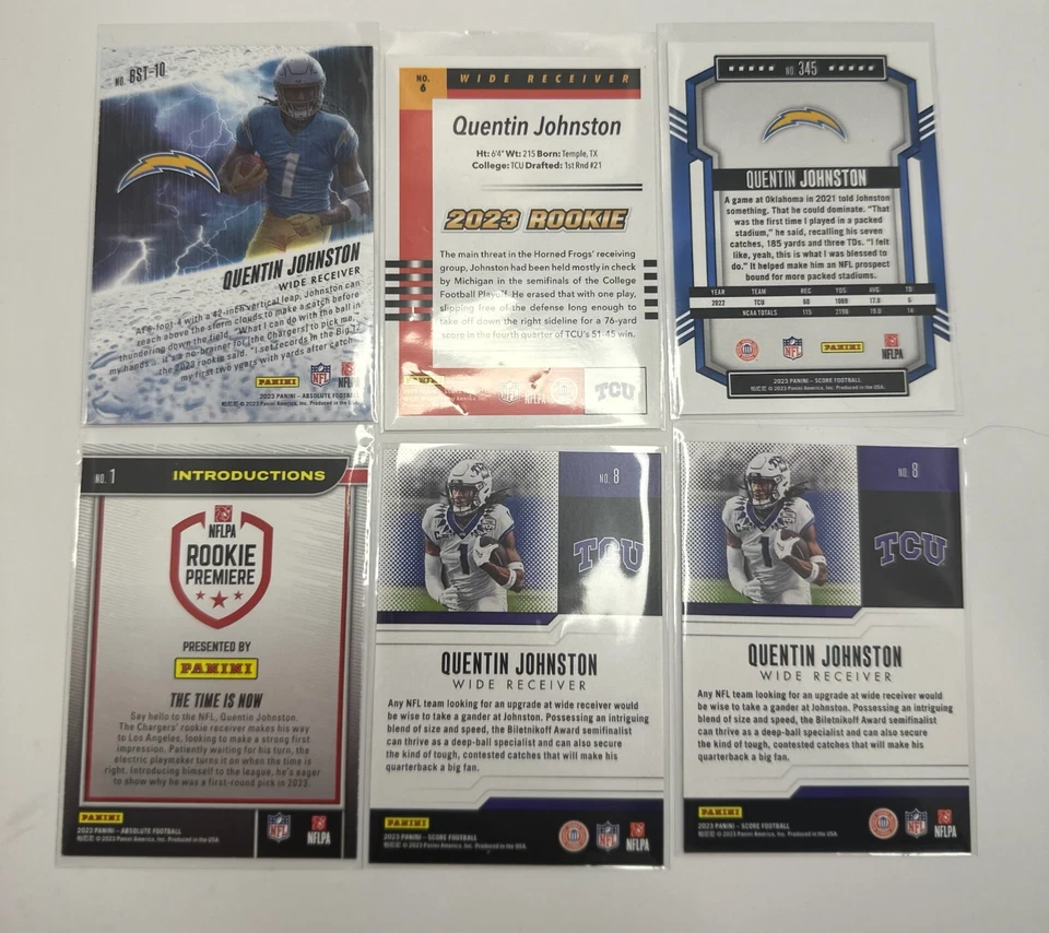 Quentin Johnston Rookie Card 2023 Lot (6 cards) Los Angeles Chargers TCU RC - Image 2 of 2