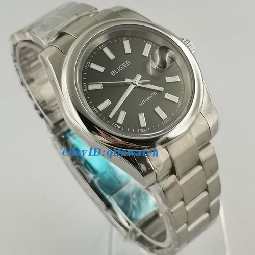 40mm BLIGER gray dial sapphire glass steel bracelet DG2813 Automatic mens watch - Picture 7 of 11
