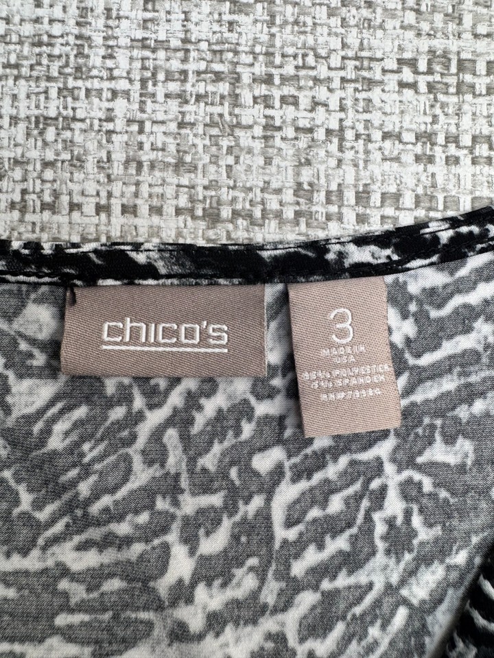 Chico’s Surplice Maxi Dress Knit Size 3 XL Black White Animal Print ...