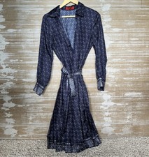 Carolina Herrera Womens 6 Shirt Dress 100% Silk Blue Geometric Signature Logo