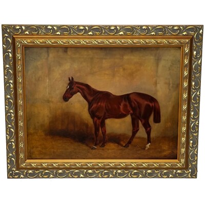 Charles Bilger Spalding Öl Gemälde Chestnut Hunter im Stall 1842, gerahmt