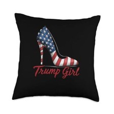 Trump Girl High Heels Stilettos American Flag Trump 2024 Throw Pillow 18x18