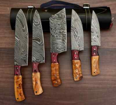 5 PCS Damascus Steel Kitchen Chef Knife Set Hand Forged Knife Set With Sheath 7