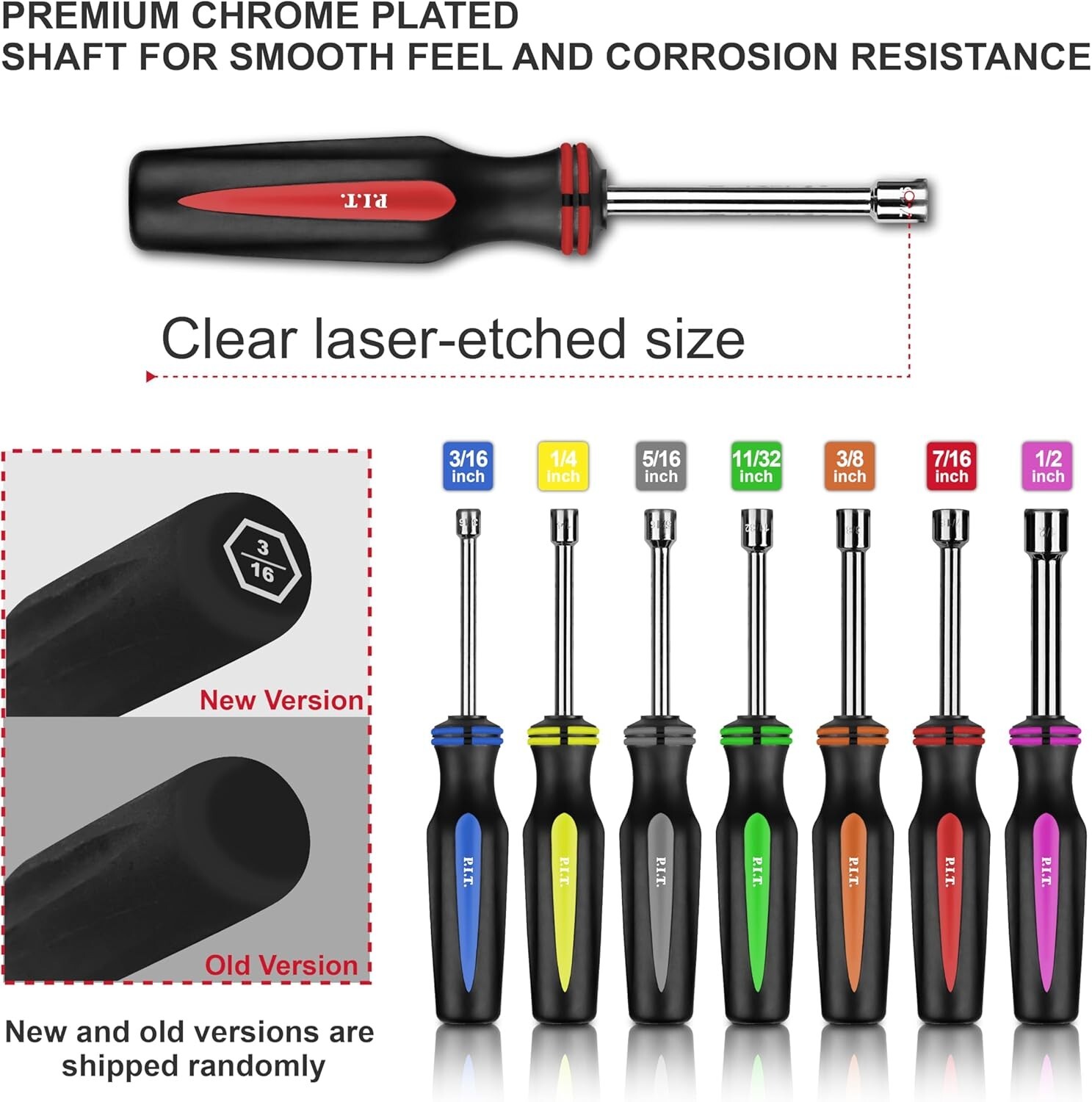 P.I.T. 7-Pieces SAE Nut Driver SetSolid Shaft Nut Drivers 3/16 1/4 5/16 11/32...