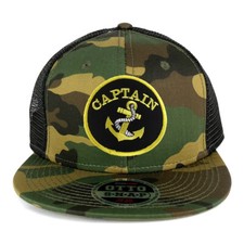 Captain Anchor Circular Patch Structured Camo Flatbill Trucker Mesh Cap