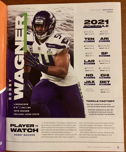 NFL MINNESOTA VIKINGS SEATTLE Seahawks Playbook PROGRAM GAME SEPT 26 2021 MINT - Picture 3 of 8