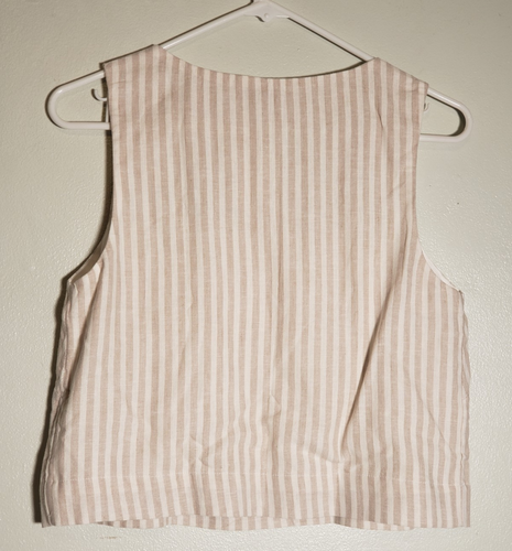 Abercrombie & Fitch Square Neck Crop Top Linen Blend Beige & White Stripe Sz XS - Picture 2 of 7