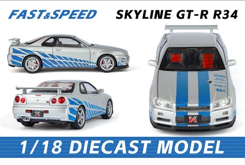1:18 Diecast Vehicle Nissan GT-R34 SKYLINE Model Car Toy Collection Kids Gift - Picture 8 of 15