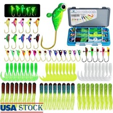 Complete Ice Fishing Jigs Kit 78pcs Luminous Hooks Soft Baits Tackle Box New