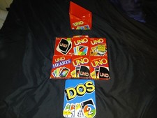 VINTAGE UNO CARD GAME LOT RARE WITH DISPLAY 6  DOS METAL TIN PACK MATTEL
