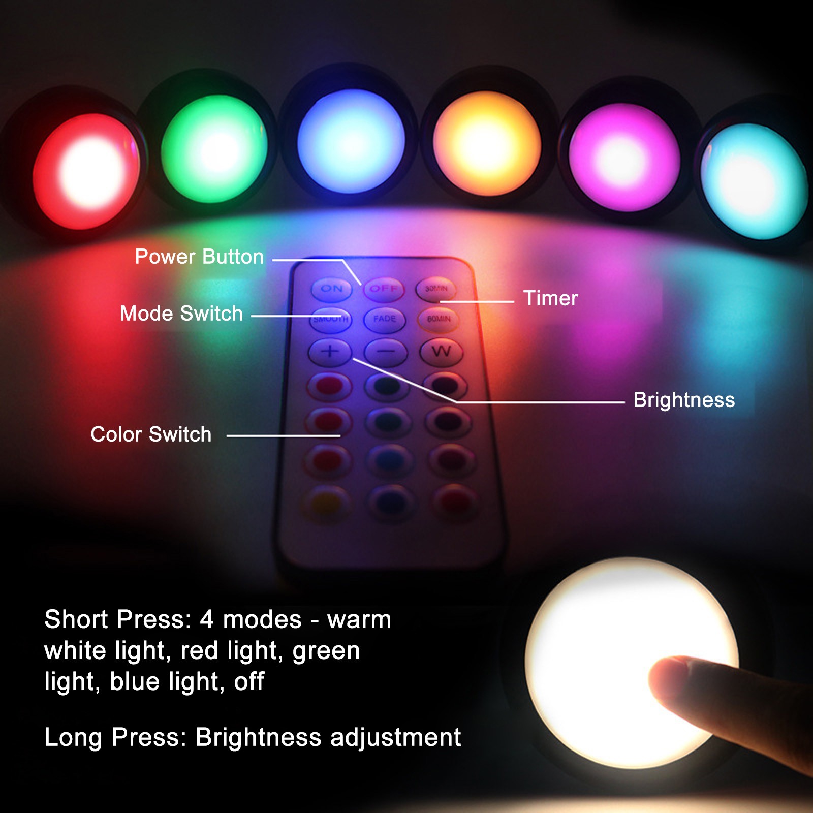 New 6PCS Puck Lights With Remote Control Under Cabinet Lights LED Color Changing
