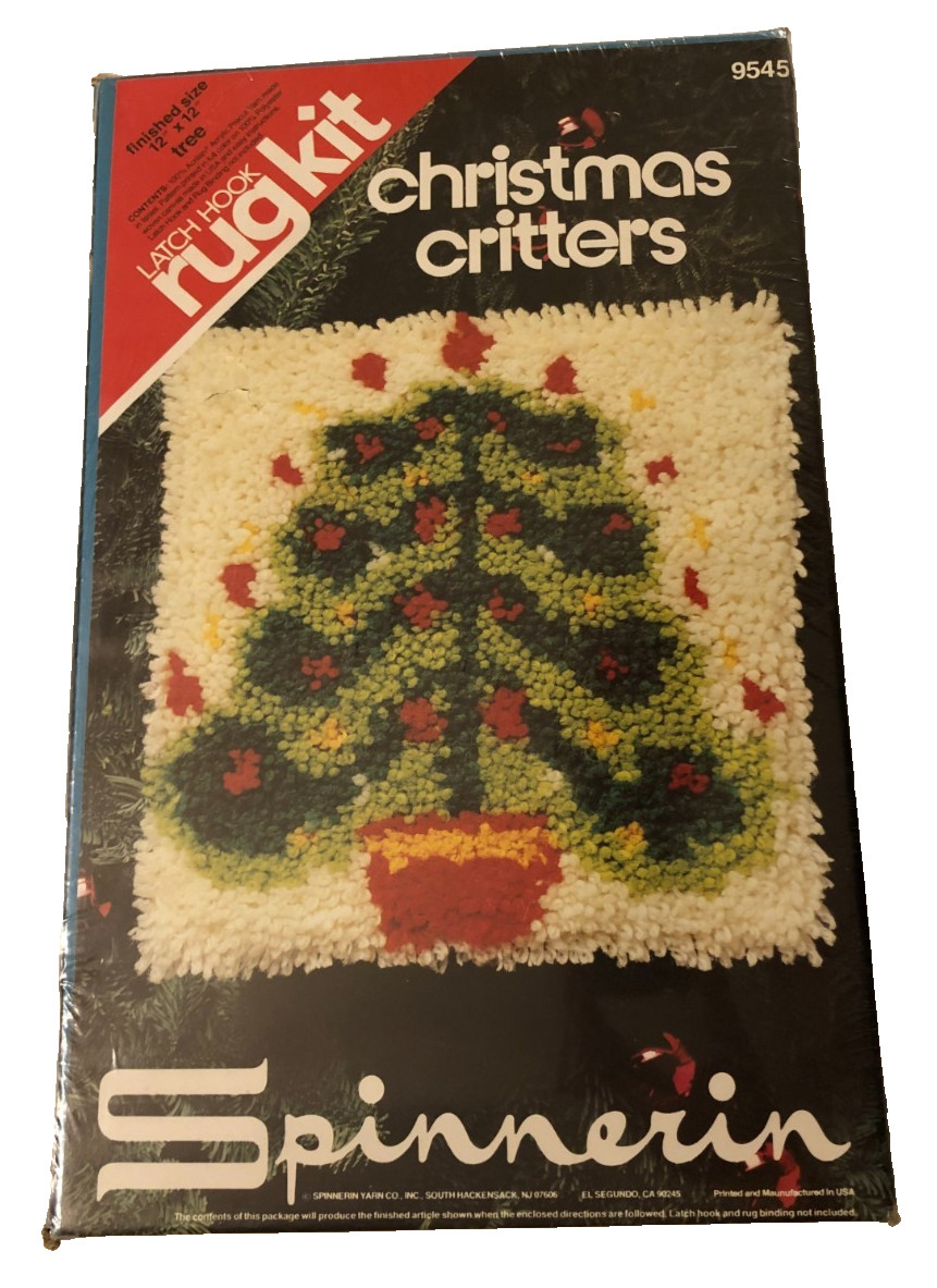 Spinnerin Christmas Critters Tree 9545 Latch Hook Rug Kit Vintage New