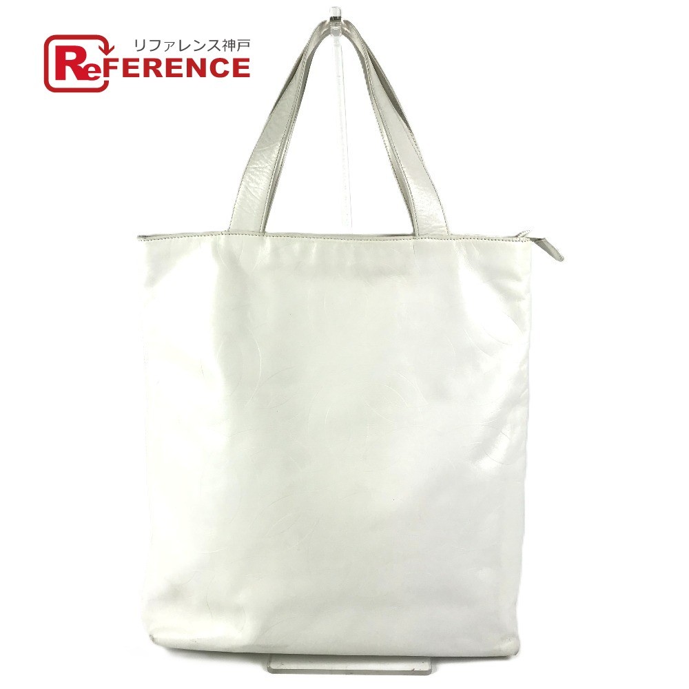 CHANEL CC All Logo Vertical Leather Shoulder Tote Bag in White Pre-Owned