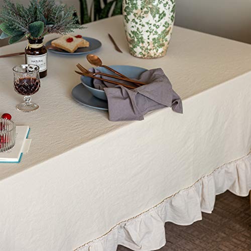 Retro Farmhouse Ruffle Tablecloth Cotton Flounces Trim Washable Table Cover - Picture 4 of 6