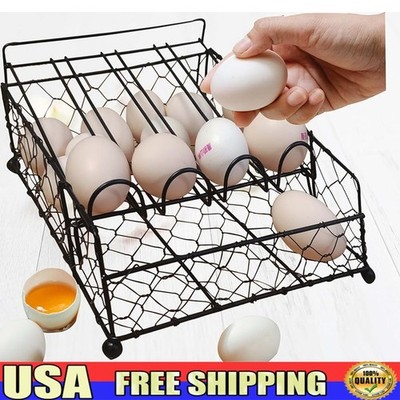 Metal Wire Egg Holder Basket Farmhouse Countertop Egg Dispenser Storage New