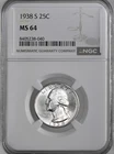1938-S 25C WASHINGTON SILVER QUARTER SAN FRANCISCO MINT  NGC MS64 #8405238-040