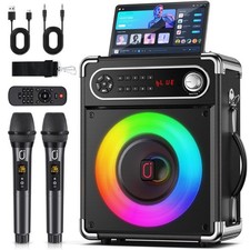 JYX Karaoke Machine, 2 Wireless Microphones, Portable Bluetooth 5.3 PA Speake...