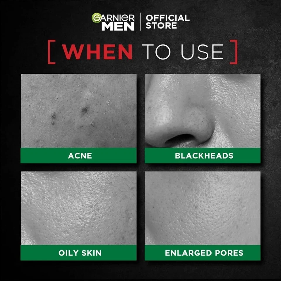 Garnier Hombres Acno Fight XL Mascarilla de Tejido Hombres, 5X Ácido Salicílico y Carbón 22g Foto 3 de 4