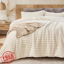 Sasttie King Comforter Set 3pc Cream White Faux Fur Fuzzy Warm Bedding