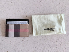 Burberry Sandon Check Card Case Wallet Leather Beige Black W/Dust Bag