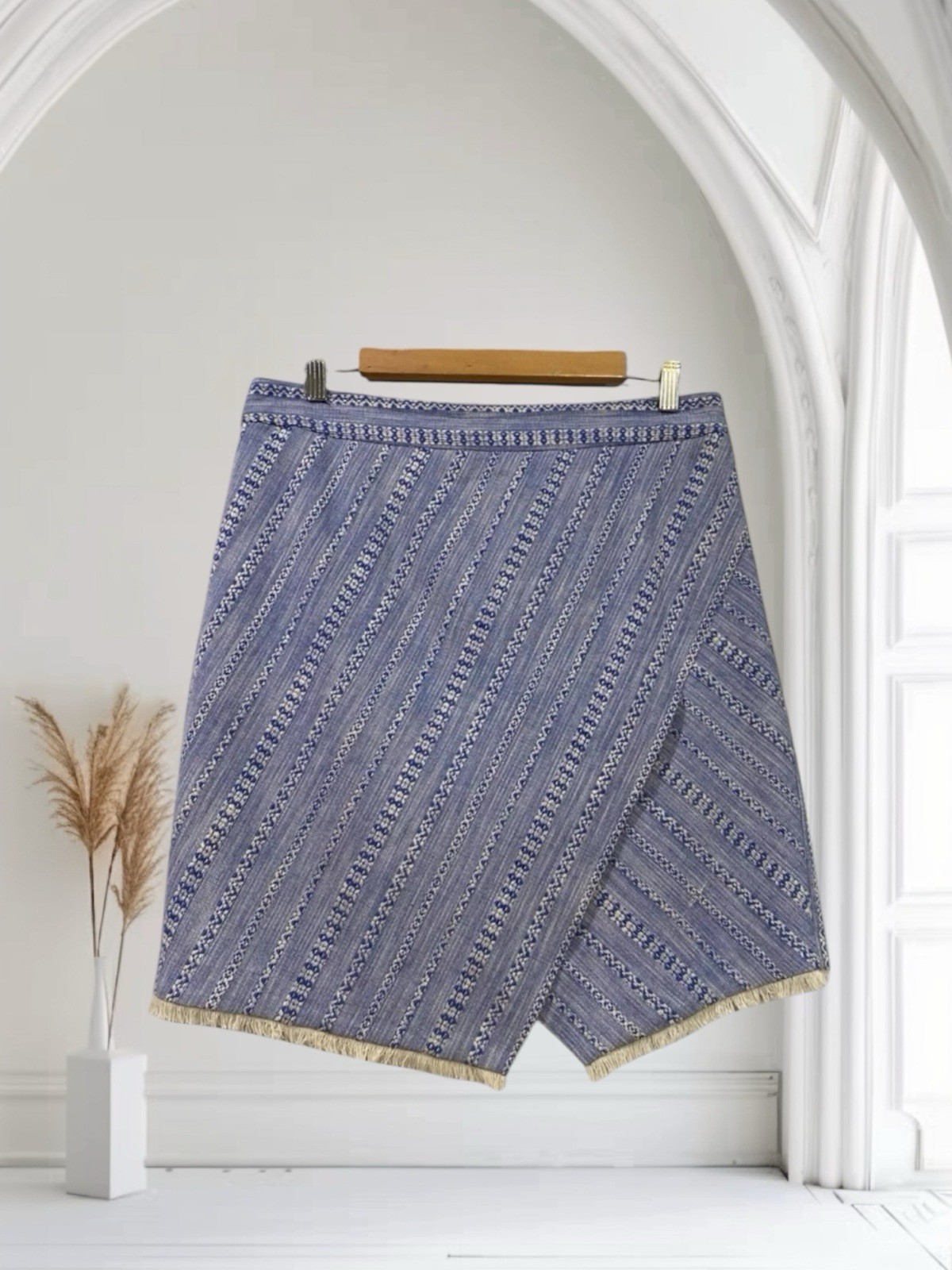 Loft Women’s Faux Wrap Skirt Size 10 Tweed Fringe Fall Boho Chic $60