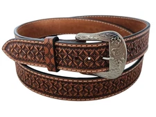 Rodeo Western Cowboy Ranger Tooled Natural Brown Leather Belt Snowflake Size 50