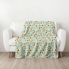 Blue Flower Sunflower Throw Blanket Fresh Floral Design