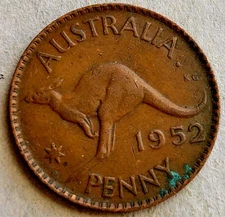 1952 Australia Penny George VI Kangaroo Britain Empire Coin 
