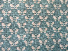 8 YDS AQUA CREAM BUTTERFLIES 100 COTTON OOP