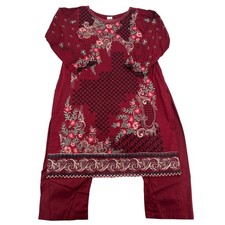 Traditional Pakistani Roop Sari Palace Burgundy Embroidered Kurta Pants Set 44