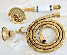 Gold Brass Telephone Ceramic Hand Held Shower Head Set 1.5m Hose Brass Holder )