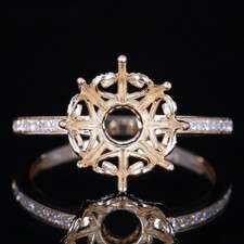 11mm Round Semi Mount Ring 925 Sterling Silver Gold Vintage Halo Wedding Ring