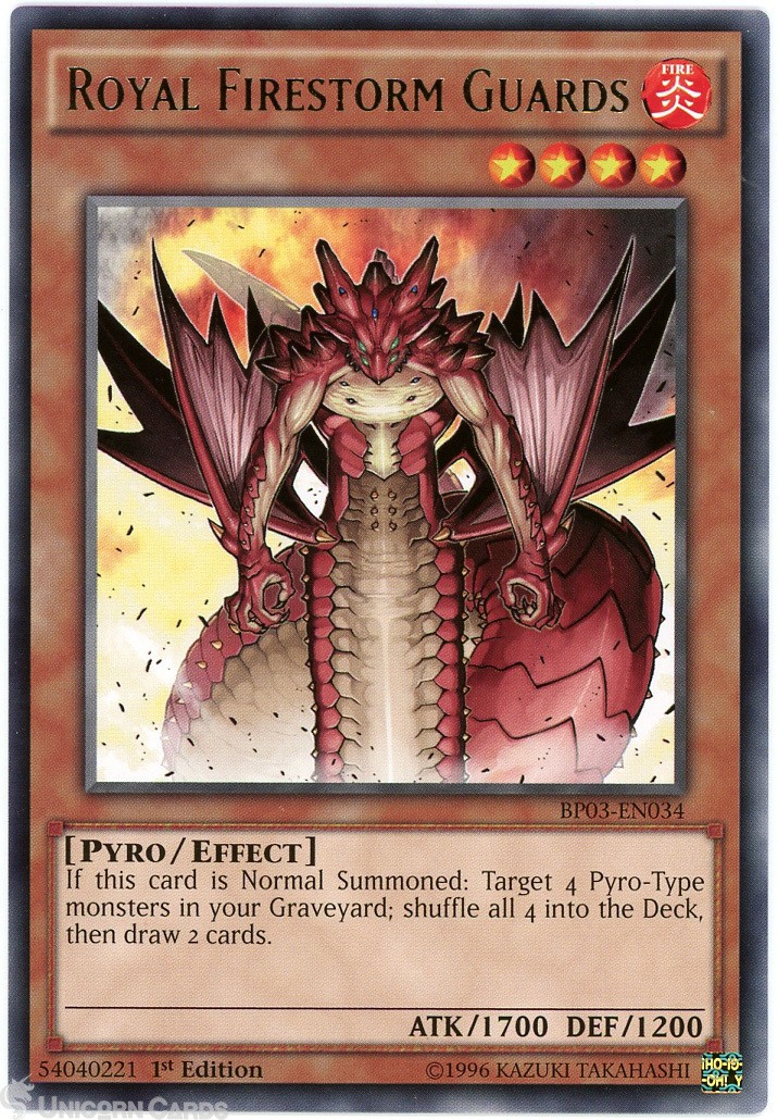 BP03-EN034 Royal Firestorm Guards : Rare 1st Edition Mint YuGiOh Card