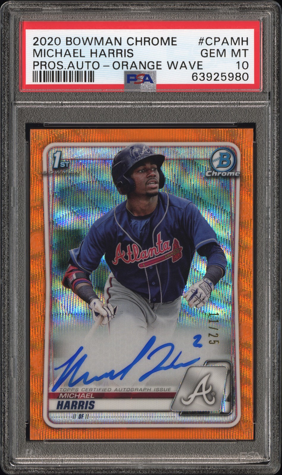 2020 BOWMAN CHROME PRSPCT AUTO ORANGE WAVE MICHAEL HARRIS 11/25 PSA 10 AUTO