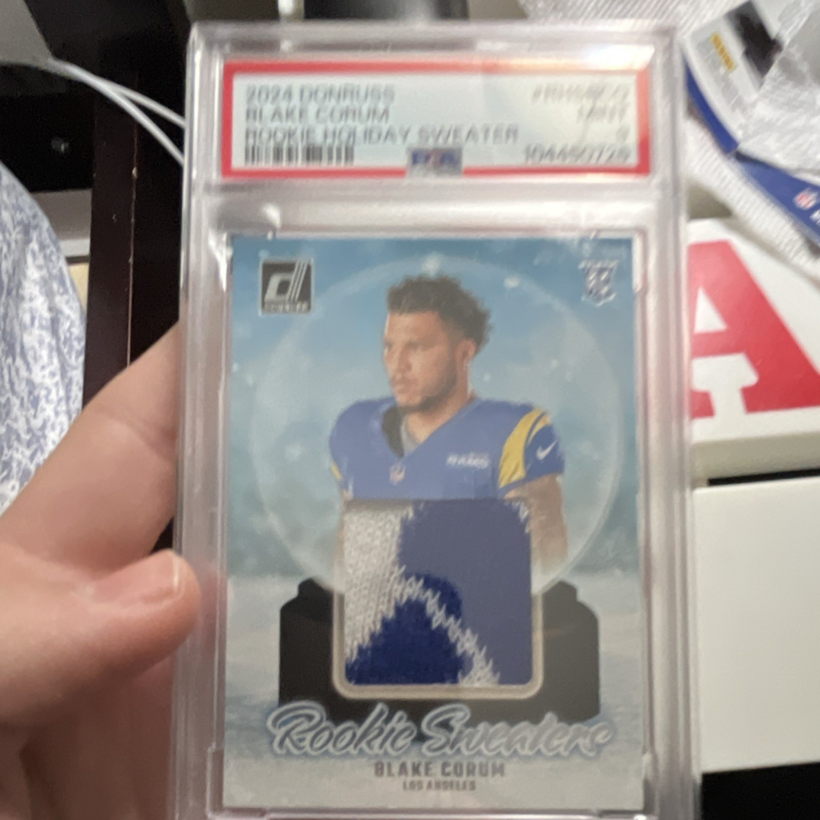 2024 Donruss Blake Corum Rookie Holiday Sweater PSA 9 Los Angeles Rams