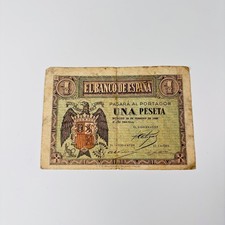 1 Peseta Spanish Bank Note Spain Civil War 1938 Una One El Banco de Espana