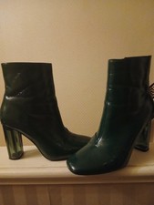 LADIES ASOS GLAMOROUS GREEN PATENT STYLE ANKLE BOOTS, GREEN PERSPEX HEELS SIZE 6