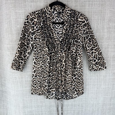 Love + Haight Blouse Womens S Beige Tunic 3/4 Sleeve V-Neck Ruffle Belted