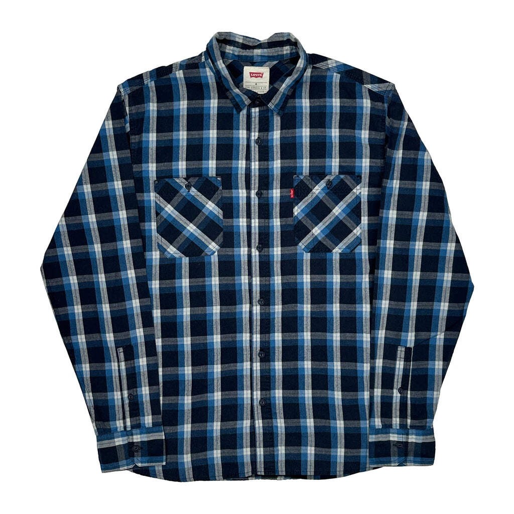 Levis Checked Flannel Shirt - Medium Blue Cotton