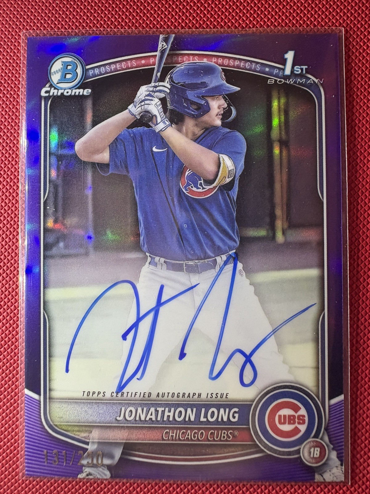 Jonathon Long 2025 Bowman #CPA-JLG Purple Refractor Chrome Auto 1st RC  /250