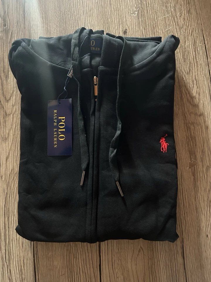Polo Ralph Lauren Sweat à capuche zippé noir homme XL logo rouge - Photo 1/4