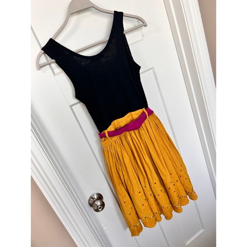 Anthropologie Thml Fit & Flare Dress Eyelet Skirt Purple Bow Black Yellow Small - Picture 8 of 15