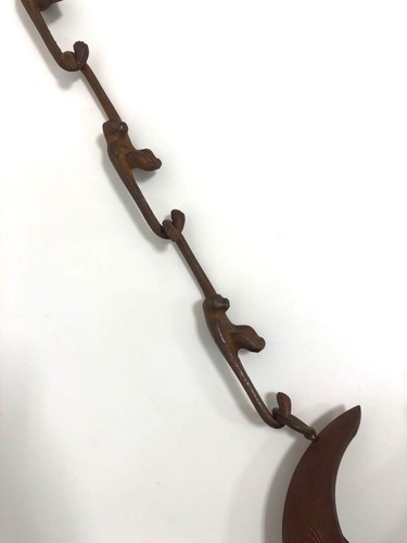 Japanese Vintage Iron Ikebana Crescent Moon Flower Vase 18cm w/3Monkey Hooks F/S - Picture 4 of 14