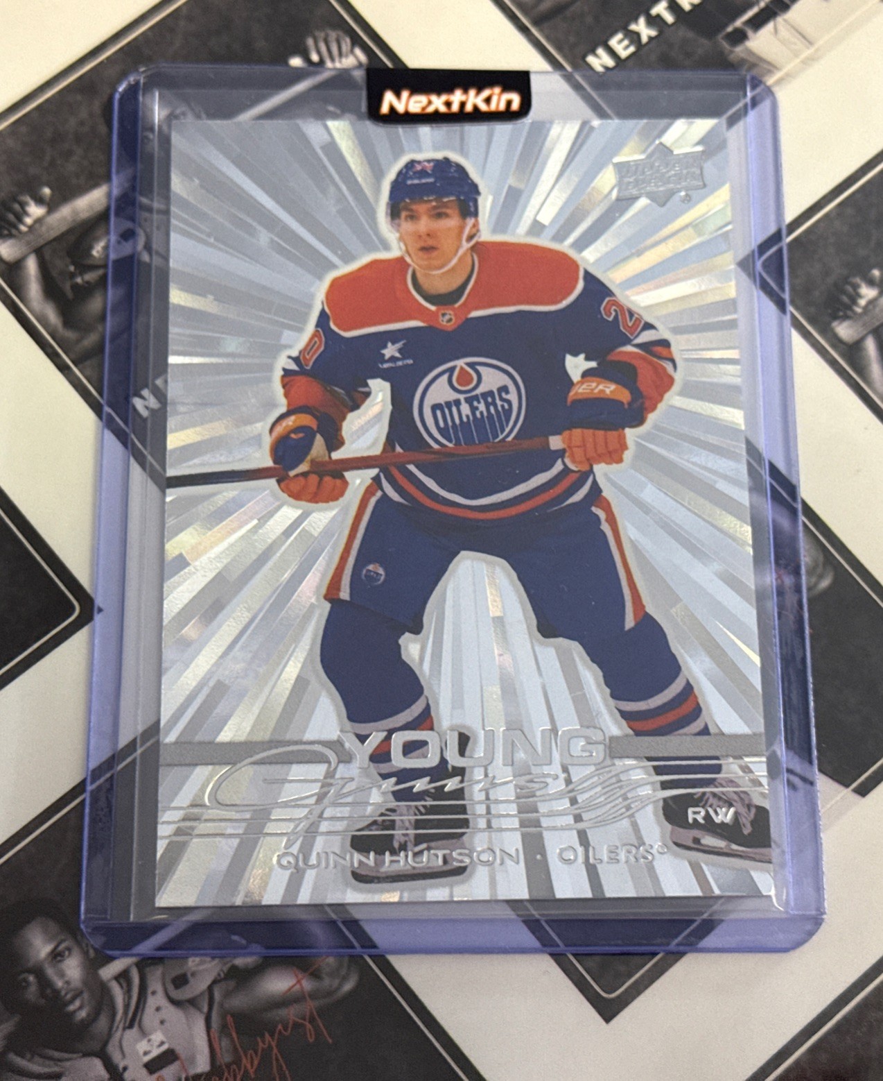 2025-26 Upper Deck Series 1 Hockey 224 Quinn Hutson Oilers Young Guns Outburst
