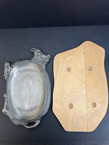 Cast Iron Cow Bull Steak Plate Sizzler Pan Fajita Serving Platter Wood Base - Picture 14 of 24