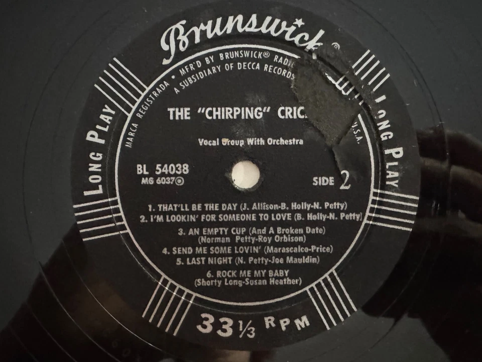 The Chirping Crickets LP - Mono Brunswick BL 54038 DG Textured Cover Buddy Holly Foto 4 de 4