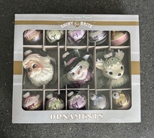 Radko SHINY BRITE Glass Ornaments 13 Set Christmas NIB Purple Santa Snowman Deer