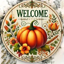 1pc 2D 2D Flat, 1pc, Round Metal Sign Autumn Pumpkin Welcome- Harvest Decoration