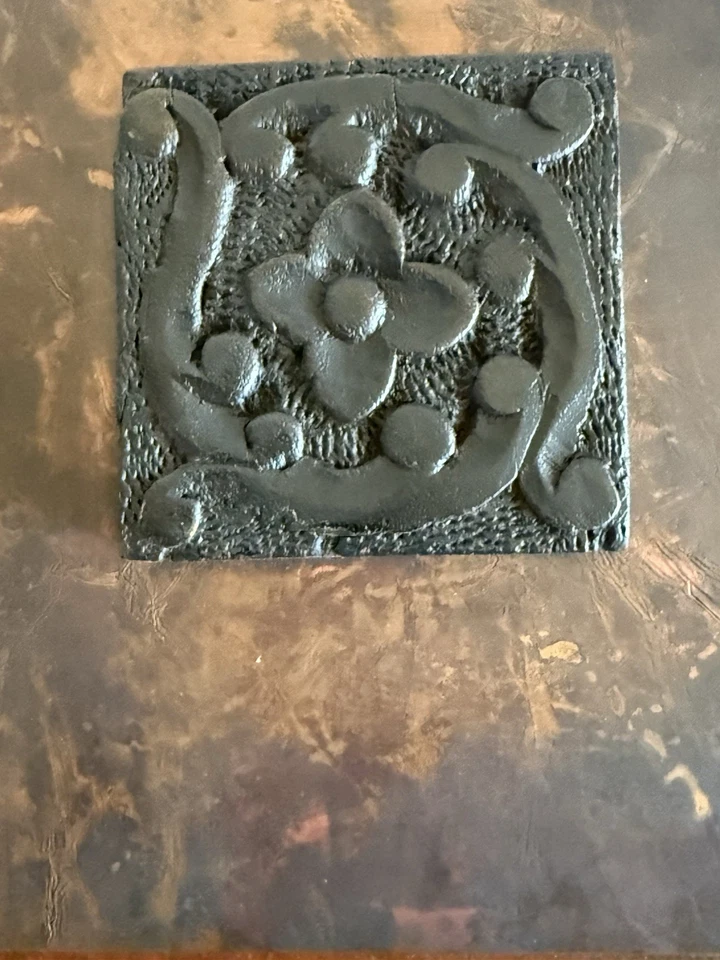 Wood & Metal Wall Art Set of 2 | Copper Bronze Square Panels | 12” India Décor - Image 4 of 4